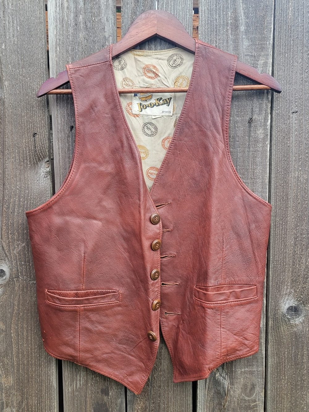 Jo-o-Kay Men's Brown Leather Western Biker Vest Sz 44